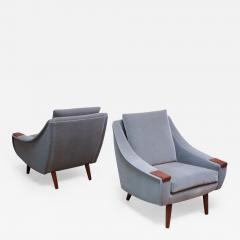 Pair of Danish Modern Teak and Mohair Lounge Chairs - 475884