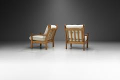 Pair of Danish Oak Easy Chairs with Carved Arm Supports Denmark ca 1950s - 2414253