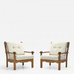 Pair of Danish Oak Easy Chairs with Carved Arm Supports Denmark ca 1950s - 2417199