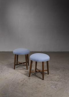 Pair of Danish Stools with Cross Frame and Blue Wool Upholstery 1940s - 2763736