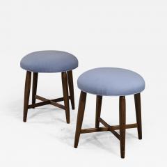 Pair of Danish Stools with Cross Frame and Blue Wool Upholstery 1940s - 2766010