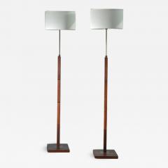 Pair of Danish height adjustable wood and brass floor lamps - 766460