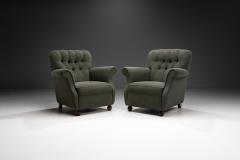 Pair of Dark Green Upholstered Armchairs Scandinavia 1950s - 3898131