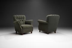 Pair of Dark Green Upholstered Armchairs Scandinavia 1950s - 3898132