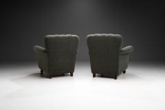Pair of Dark Green Upholstered Armchairs Scandinavia 1950s - 3898134