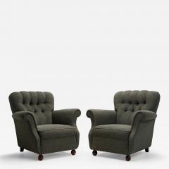 Pair of Dark Green Upholstered Armchairs Scandinavia 1950s - 3901121