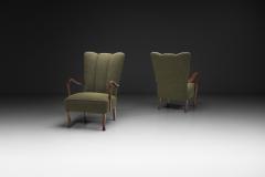 Pair of Dark Green Upholstered Beech Armchairs Europe 1940s - 4806790