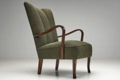 Pair of Dark Green Upholstered Beech Armchairs Europe 1940s - 4806793