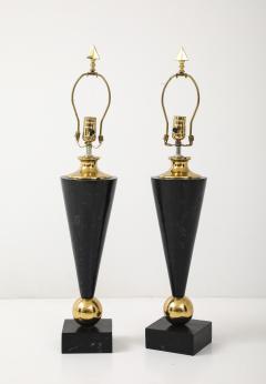 Pair of Dark Marble Designer Table Lamps - 4315241