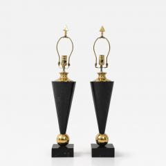 Pair of Dark Marble Designer Table Lamps - 4319255