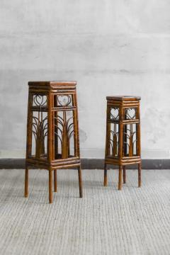 Pair of Dark Wicker Plant Stands - 3843345