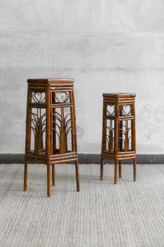 Pair of Dark Wicker Plant Stands - 3854567