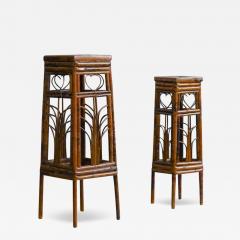 Pair of Dark Wicker Plant Stands - 3855174