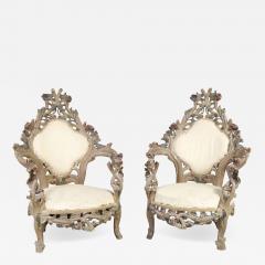 Pair of Decorative 1950s Italian Carved Wood Armchairs - 3572695