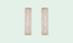 Pair of Demi Cylinder Murano Graniglia White Clear Glass Wall Sconces - 4390715