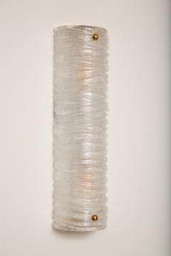 Pair of Demi Cylinder Murano Graniglia White Clear Glass Wall Sconces - 4390750