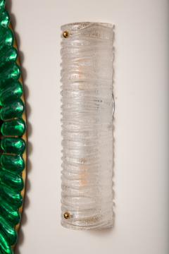 Pair of Demi Cylinder Murano Graniglia White Clear Glass Wall Sconces - 4390751