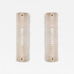 Pair of Demi Cylinder Murano Graniglia White Clear Glass Wall Sconces - 4490742