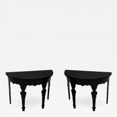 Pair of Demi lune Half Moon Console Tables in Piano Black Lacquer - 2002119