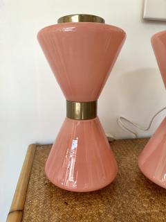 Pair of Diabolo Lamps Pink Murano Glass and Brass Italy 1970s - 3725316