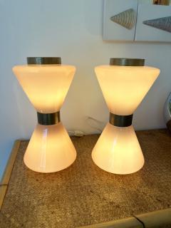 Pair of Diabolo Lamps Pink Murano Glass and Brass Italy 1970s - 3725317