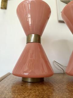 Pair of Diabolo Lamps Pink Murano Glass and Brass Italy 1970s - 3725323