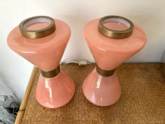 Pair of Diabolo Lamps Pink Murano Glass and Brass Italy 1970s - 3725324