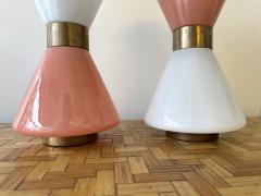 Pair of Diabolo Lamps Pink and White Murano Glass Italy - 3872257