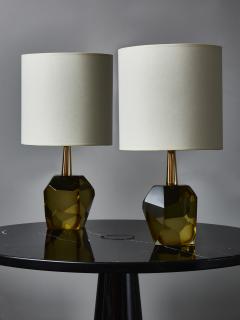Pair of Diamond Cut Smoked Murano Glass Table Lamps - 2237898