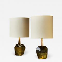 Pair of Diamond Cut Smoked Murano Glass Table Lamps - 2238824