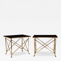 Pair of Directoire Style Black Marble Brass Side Tables - 4207996