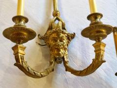 Pair of Dore Bronze Sconces Having Horned Bacchus Masks in Louis XVI Style - 3006574