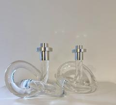 Pair of Dorothy Thorpe twisted Lucite and chrome candlesticks  - 4364880