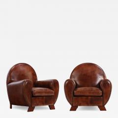 Pair of Dutch Art Deco Leather Club Chairs 20th Century - 4574421