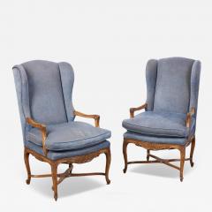 Pair of Early 19th C Style Regence French Walnut Wingback Armchairs Fauteuils - 4344777