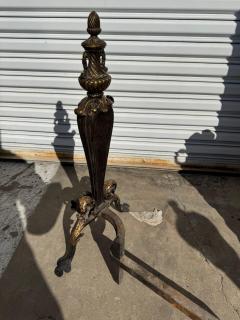 Pair of Early 19th Century Italian Gilt Wrought Iron Acanthus Andirons - 4438168