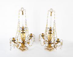 Pair of Early 19th Century Swedish Crystal Candelabra on White Marble Bases - 3422266