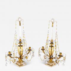 Pair of Early 19th Century Swedish Crystal Candelabra on White Marble Bases - 3423610