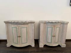 Pair of Early 20th C French Marble Basins on Custom Painted Vanity Cabinets - 4619956