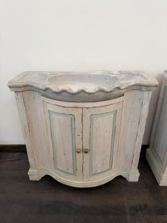 Pair of Early 20th C French Marble Basins on Custom Painted Vanity Cabinets - 4620080