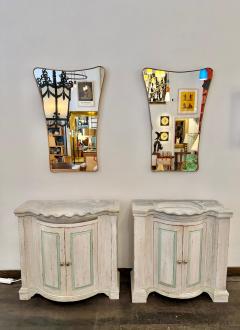 Pair of Early 20th C French Marble Basins on Custom Painted Vanity Cabinets - 4620085
