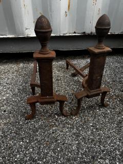 Pair of Early 20th Century Wrought Iron Acorn Andirons - 4513086