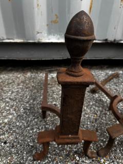 Pair of Early 20th Century Wrought Iron Acorn Andirons - 4513108
