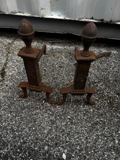 Pair of Early 20th Century Wrought Iron Acorn Andirons - 4513114
