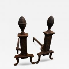 Pair of Early 20th Century Wrought Iron Acorn Andirons - 4513869