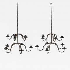 Pair of Early Two Tier Forged Iron Chandeliers - 4682580