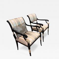 Pair of Ebanista Directoire Style Fauteuil Arm Chairs - 4207994