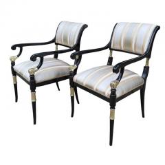 Pair of Ebanista Directoire Style Fauteuil Arm Chairs - 4215829