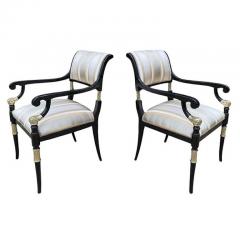 Pair of Ebanista Directoire Style Fauteuil Arm Chairs - 4215833