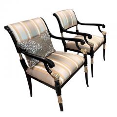 Pair of Ebanista Directoire Style Fauteuil Arm Chairs - 4215835